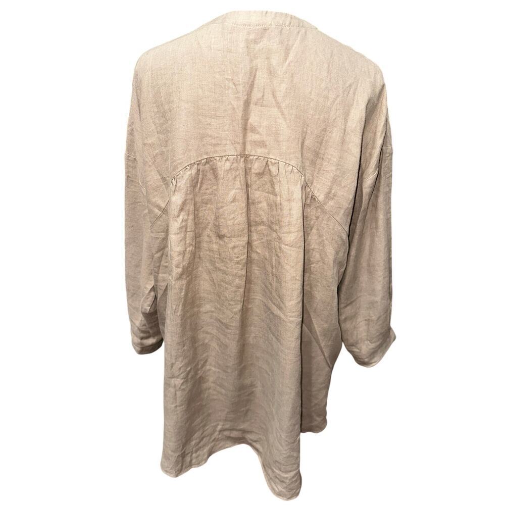 ZARA Women’s Linen Blouse Oversize Lagenlook Neutral Tan Medium - Picture 3 of 9